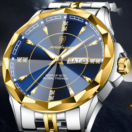 POEDAGAR Luxury Man Clock Business Waterproof Luminous Date Week Watches For Men Quartz Stainless Steel Fashion Men's Wristwatch