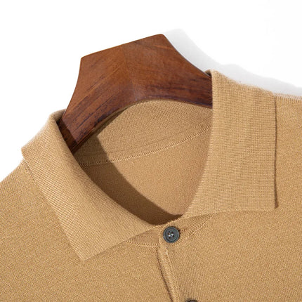 Men's short sleeved polo shirt, stylish top, knitted T-shirt, 2024 summer wool blend casual business pullover