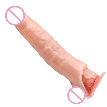 Man Nuo 28CM Huge Penis Enlargemen Extender Condoms Realistic Penis Extension Sleeve Reusable Condom Cock Ring Sex Toys For Men
