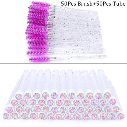 50/100pcs Diamond Eyebrow Brush Tube Disposable Eyelash Brush Reusable Crystal Eyelash Brush Replaceable Dust-proof Makeup Sets