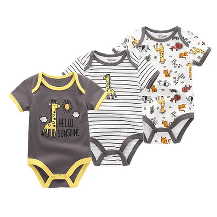 Unisex Cotton Newborn Baby Boy Clothes 3 Pieces Summer 0-12M Cartoon Baby Girl Clothes Print Bodysuits Short Sleeve Bebes