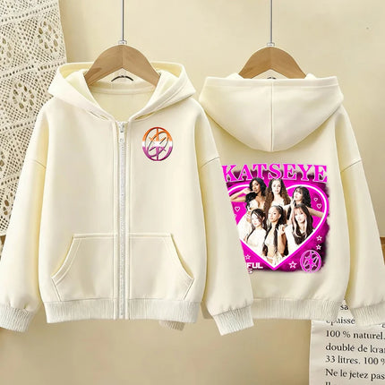 Katseye Children Cardigan Coat Girls Baby Sweet Hooded Zipper Jacket Fashion Kid Sweatshirt Cute Clothes Top Anime Birthday Gift