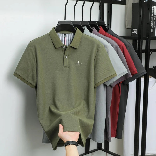Luxury brand 100% cotton short sleeve polo shirt men's fashion sailboat embroidered T-shirt summer comfort breathable casual top