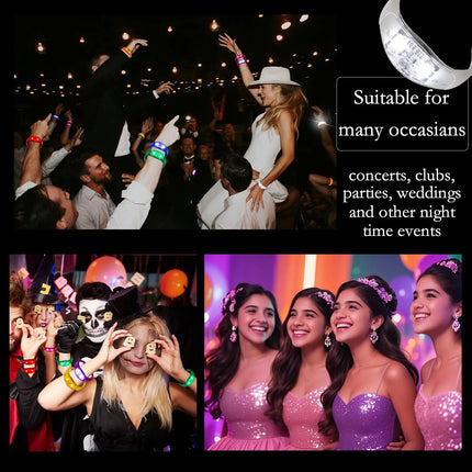 12-240Pcs LED Glow Bracelets Sound Activated Light Up Bracelets for Adults & Kids with Flashing LED Strobe for Night Events