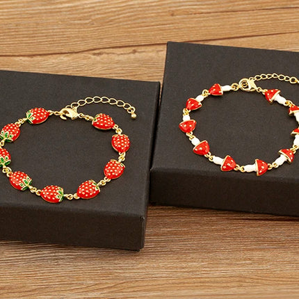 Nidin Fashion Sweet Strawberry/Mushroom/Cherry Drip Oil Delicate Bracelets For Women Girl Elegant Aesthetic Jewelry Accessories