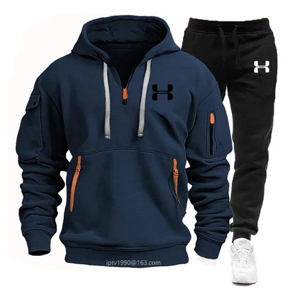 Men's Multi-Pocket Hoodie & Jogger Set - Fleece Tracksuit / Ensemble Survêtement Homme - Capuche et Pantalon