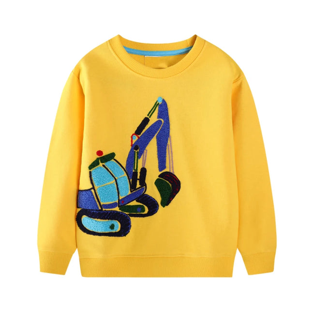 Little maven Kids Clothes Cartoon Excavator Embroidery Boys Sweatshirts Autumn Spring Baby Boys Costumes for Children's Clothing