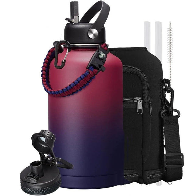 Steel Large Sports Vacuum Water Bottle Set 64oz 2L Double Wall Cooler Water Vacuum Flask With Bag