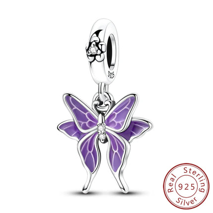 Spring Charms Beads Pendant 925 Sterling Silver Flower Butterfly Dragonfly Mushroom Charms Fit Bracelet Woman Man DIY Jewelry