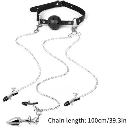 [TG823]Mouth Gag Nipple Clamp Clitoris Clip Anal Butt Plug With Chain Clip Sex Toy Adjustable Breast Clip Stimulator