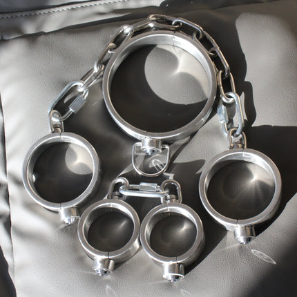 Stainless Steel Press Lock Neck Collar Handcuffs Anklecuffs Restraints Slave SM Lockable Cuff Set Sex Toys for Women Man Couples