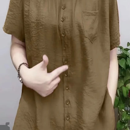 Plus Size Loose Sportswear Women's Shirt Summer New Style Base Layer Top Korean Style Commute Linen Fabric Regular Fit