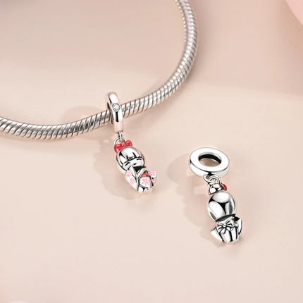 925 Sterling Silver Charms Mother Girl Boy Family Life Pendant Beads Fit Original Bracelet Necklace Diy Charm Women's Party Gift