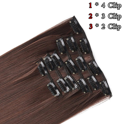 24 Inch Natural Hair Clips Synthetic Hair for Women Hair Tinsel Kit 16 Clips-on Hair in 6pcs Hair Extensions Wicks for Hair