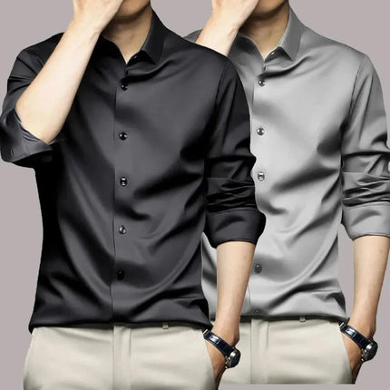 6XL Mens dress black shirts long-sleeved Office Wear Oversize wrinkle-proof non-ironed solid color business casual ice silk