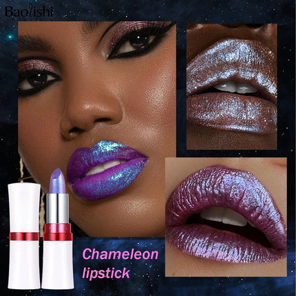 Radiation Metallic Blue Purple Chameleon Lipstick Glitter Diamond Color-Changing Green Lip Gloss Pearl Shine Charming Makeup