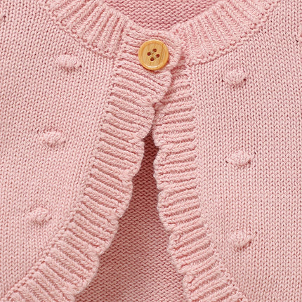 Pink Baby Girls Sweaters Cardigans Cute Single Button Long Sleeve Knitted Infant Toddler Outwear Jackets & Coats 1-3Yrs Knitwear