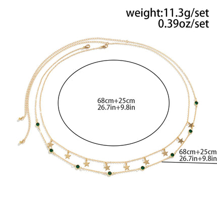 Beach Bikini Waist Chain Simple Double-layer Rhinestone Pentagram Pendant, Versatile Female Sexy Crystal Body Chain