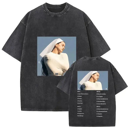 Harajuku Vintage Clothing  Vintage Washed Rosalia Lux Tour 2025 T Shirt Harajuku Aesthetic Oversized T-shirts Unisex
