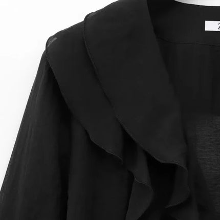 ETJ 2025  Women's Spring collection Beautiful Layered blouse Stylish sexy translucent ruffled V-neck long-sleeved shirt