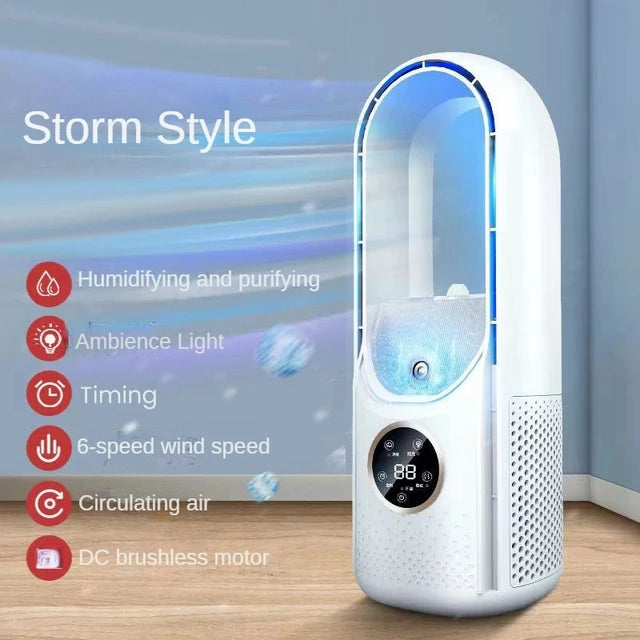 Portable USB Air Cooler Leafless Electric Fan 6-Speed Silent Timer Air Conditioner Cooling Fan Humidifier Conditioning Fan