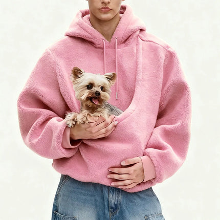 Solid color Women's Kangaroo Hoodie Blackley Sweatshirt with Pet Pocket Cat Carrier Comfortable Unisex Hooded Sweatshirt