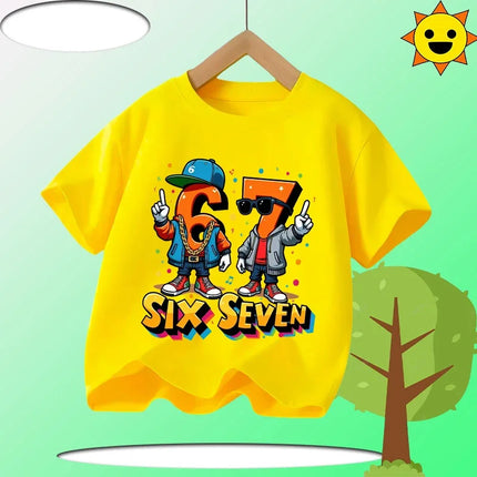 Kids T-Shirts Fashion Oys Girls Cotton Tee Italian 67 Casual Children Clothes Top Summer 67 Six Seven Cool Funny Printed T-shirt