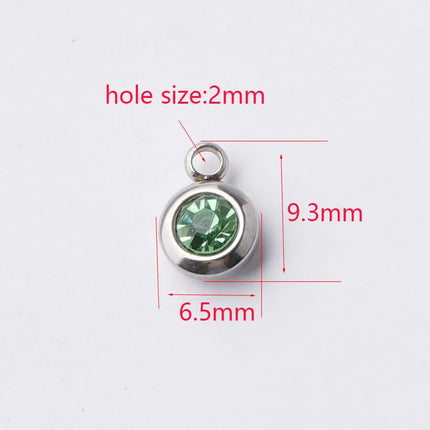 6.5mm Gold Titanium Steel Zodiac Sign Birthstone Pendant Charm Lucky Birthday Stone Cup Drill Point for DIY Jewelry Making