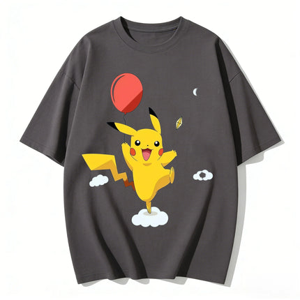 2026 New Cute Pikachu Balloon Print T Shirt Unisex Loose Casual Tee Men Women Kids Family Matching Short Sleeve Tops Streetwear
