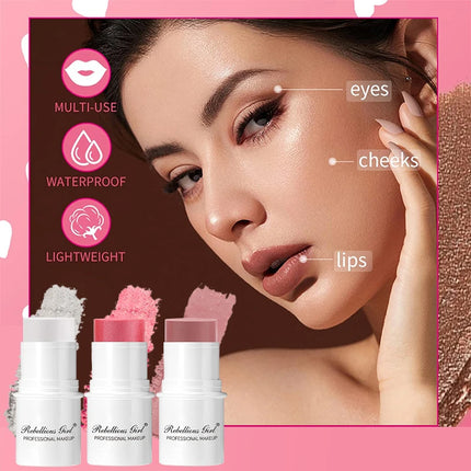 Blush Contour Highlighter Stick for Cheeks Eyes Lip Lightweight Dewy Finish Blush Stick Contour Natural Blusher Stick Makeup Set
