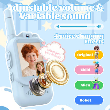 A children's video intercom with screen display and voice conversion function; rechargeable; suitable for boys and girls