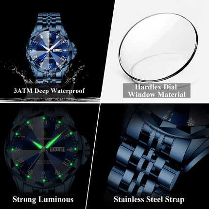 POEDAGAR Fashion Luxury Men Watch Top Original Waterproof Luminous Date Week Man Wristwatch Stainless Steel Quartz Men's Watches