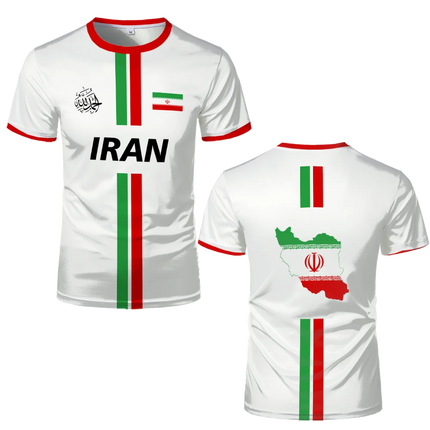 Iran Football Jersey Summer Sports Breathable Quick-drying O-Neck Short Sleeve T-shirt Iranian Flag Map Pattern Unisex Tops Gift