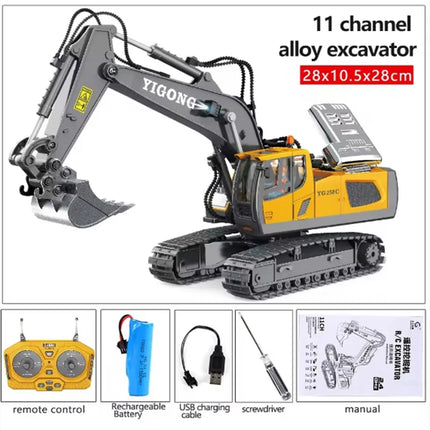 RC Alloy Remote Control Excavator Toy Engineering Vehicle Children's Charging Model Car Playset for Kids Boy Gifts