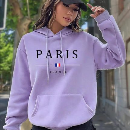 PARIS Graphic Letter Hoodies Women's Hooded Sweatshirt Pullover Top Aesthetic Y2K Street Sport Clothing Woman Hoodie PINK BLACK