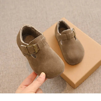 Children Flat Shoes Suede for Winter Kids Moccasins Non-slip Soft Sole 2024 Brand New Boys Girls Leather Shoes Warm Retro Trendy