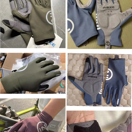 INBIKE 2024 Cycling Gloves Gel Padded for Men Autumn Winter Fleece Road Bike Gloves MTB Full Finger Touchscreen Bike Accessories