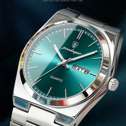 POEDAGAR Luxury Quartz Man Wristwatch Sport Men Watches Waterproof Luminous Date Week Stainless Steel Men's Watch Male Reloj