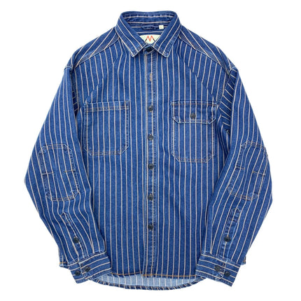Heavy wash to make old striped shirt men's heavy chunky cargo denim jacket Autumn vintage Amei khaki coat