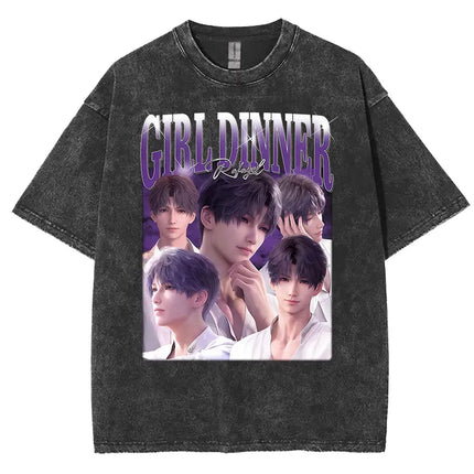 Funny Girl Dinner Caleb Graphic Tee Shirt Love and Deepspace Novelty Cotton T Shirts Fashion High Quality Vintage Washed T-Shirt