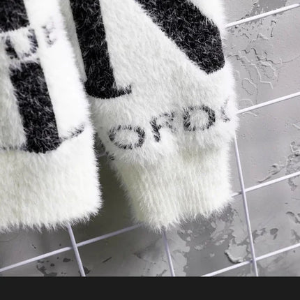 Men's Autumn Winter Fleece Lined Knitted Half High Collar Sweater Letter Pattern Thick Warm Casual Wear for All Seasons