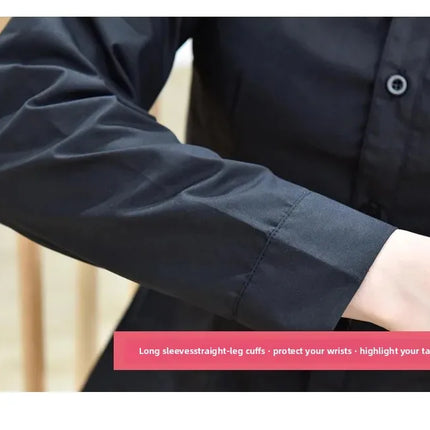 Black Long Sleeve Women's Shirt Professional Formal V-neck Workwear Slim Fit Cotton Work Uniform Button-up Casual Shirt