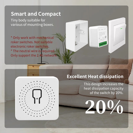 Wifi+Bluetoot Mini Smart Switch 16A DIY Light Switches 2 Way Wireless Smart Break Work with Tuya App Alexa Google Home Alice