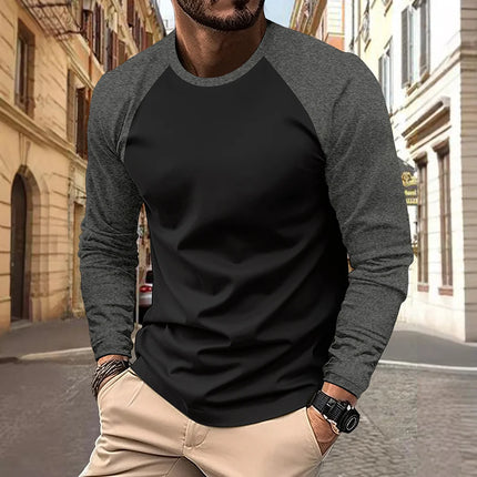 Men's T-shirts Long Sleeve O-neck Patchwork Casual Raglan Sleeves Color Matching for Men New Spring Autumn Tees Men Clothing Top