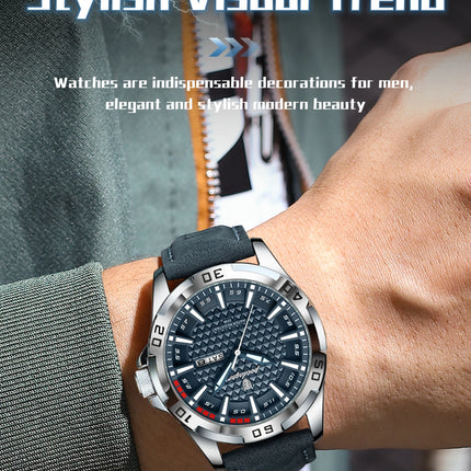 POEDAGAR Original Men's Wristwatch Top Luxury Waterproof Luminous Date Week Watch For Men Quartz Sport Leather Men's Watches Reloj