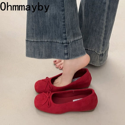 Spring Autumn Internal Elevation Women Mary Jane Shoes Ladies Outdoor Comfort Slip On Women's Butterfly-knot Ballet Shoes