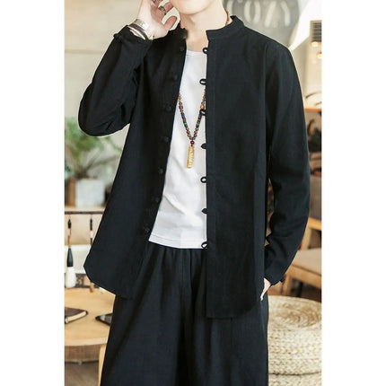 Versatile Loose-fit Long Sleeve Shirt Men's Casual Chinese Style Tang Suit Jacket Summer Lightweight Linen Top