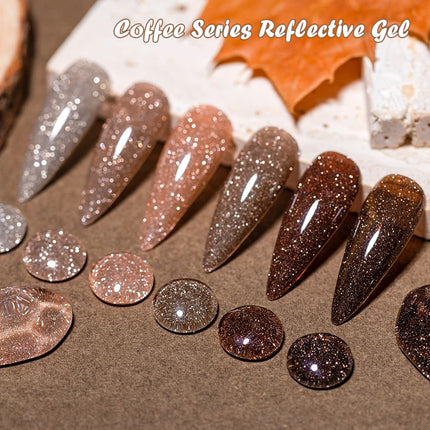 6pcs Coffee Brown Reflective Glitter Gel Nail Polish Set Dark Flashy Semi Permanent Soak Off UV Gel Varnish Nail Supplies Salon
