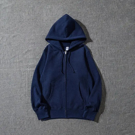 Good Quality Zip Hooded Women And Men Sweatshirt Navy Blue Cotton Casual Street Wear Loose Y2k Spring Autumn Solid Hoodie Jacket