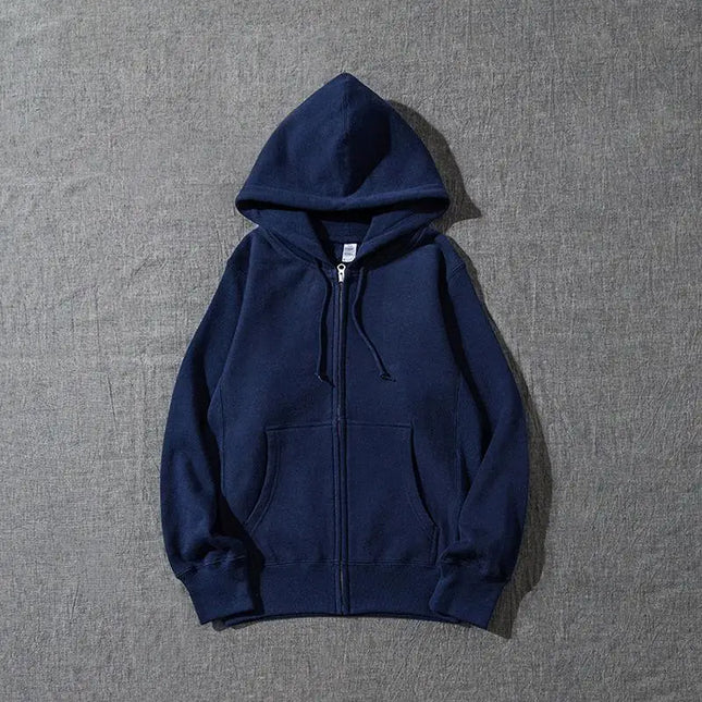 Good Quality Zip Hooded Women And Men Sweatshirt Navy Blue Cotton Casual Street Wear Loose Y2k Spring Autumn Solid Hoodie Jacket